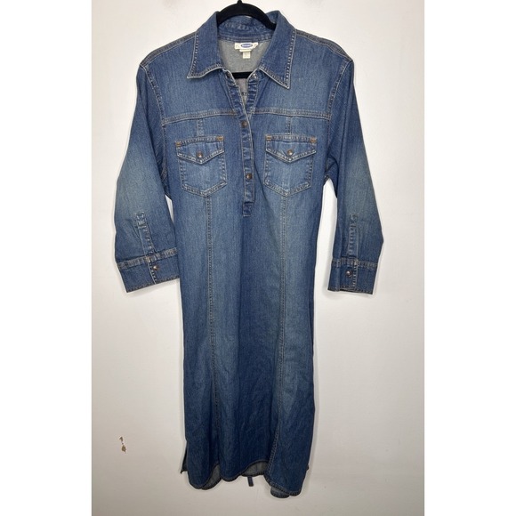 Old Navy Dresses & Skirts - Old Navy Dress Women's Medium Blue Denim Long Sleeve Button Up Collared Size 12